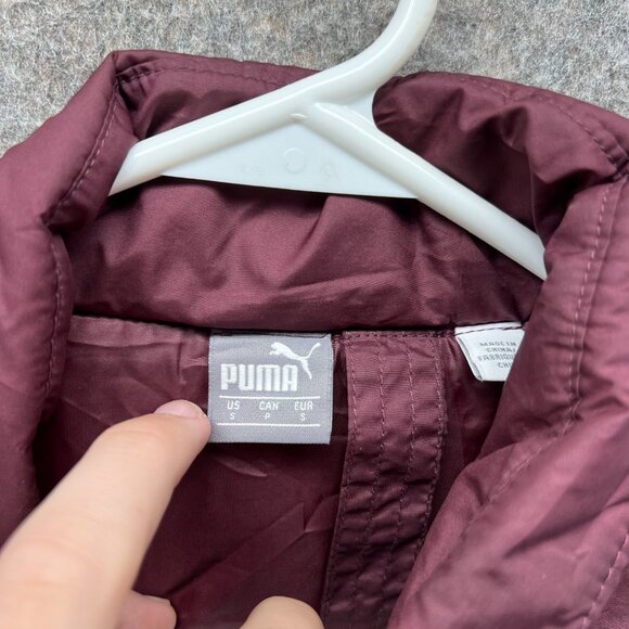 Puma Jacket Women Small Burgundy Full Zip Puffer Essentials Padded Parka Winter - Picture 2 of 13